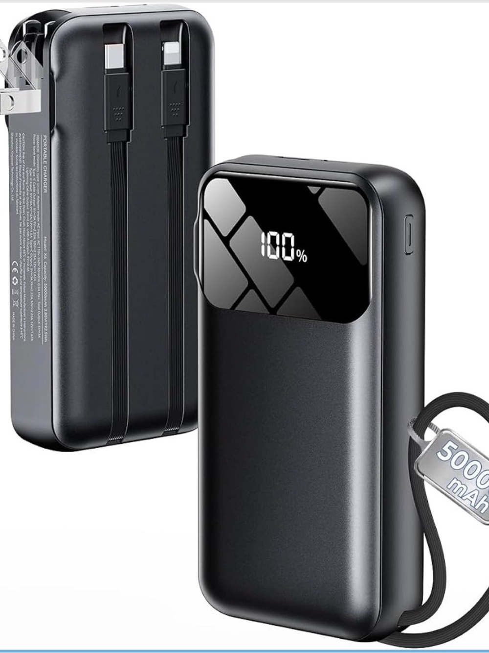 Portable 50000mAh Power Bank with LED Display - Black